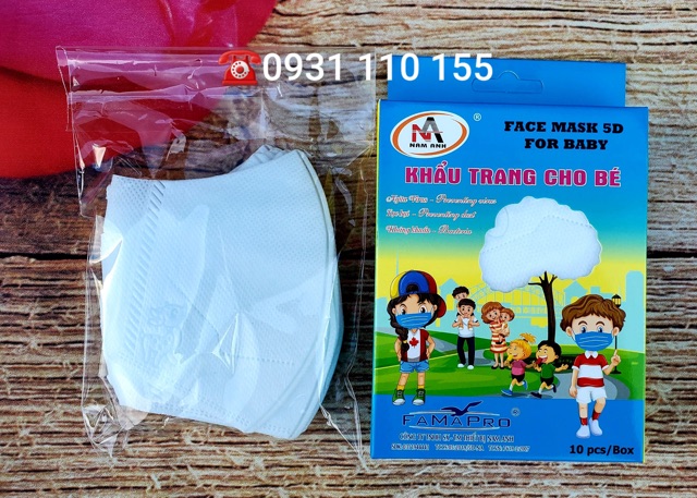 Hộp 10 cái khẩu trang y tế 5D Mask em bé Nam Anh Famapro xanh, trắng