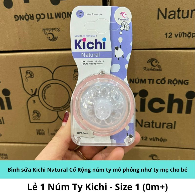 Bình sữa Kichi Natural Cổ Rộng núm ty mô phỏng như ty mẹ cho bé