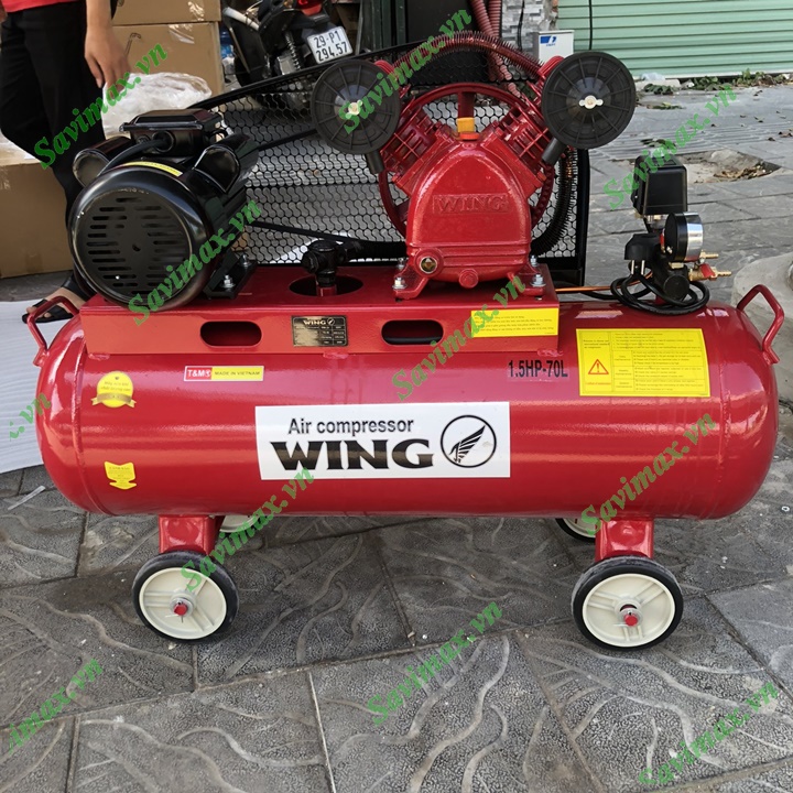 [Trả góp 0%] Máy nén khí dây đai Wing 70L