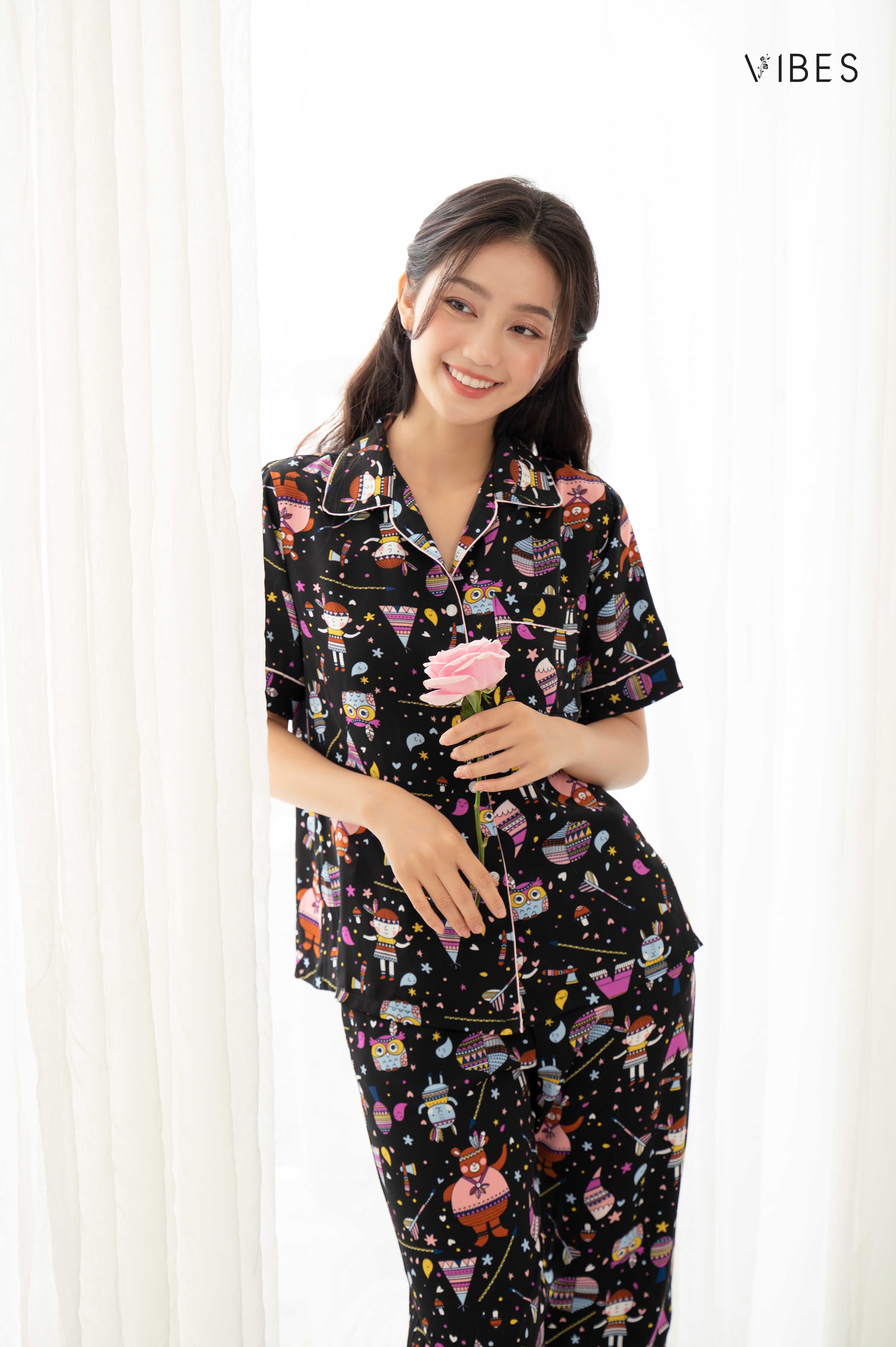 VIBES Bộ Pijama Lửng Mặc Nhà Owl Ink Capri Py Set