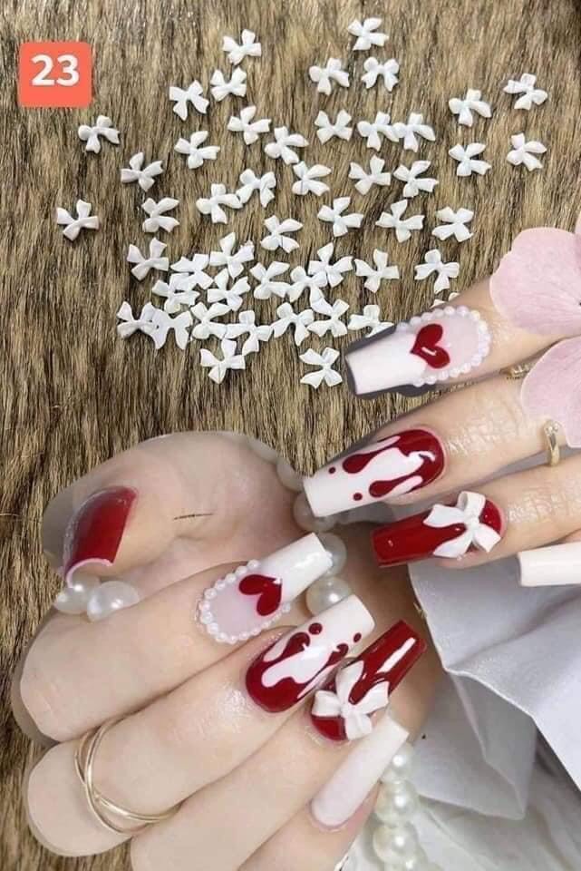 SET NƠ TRANG TRÍ MÓNG 40 CÁI MIX MÀU ĐEN TRẮNG