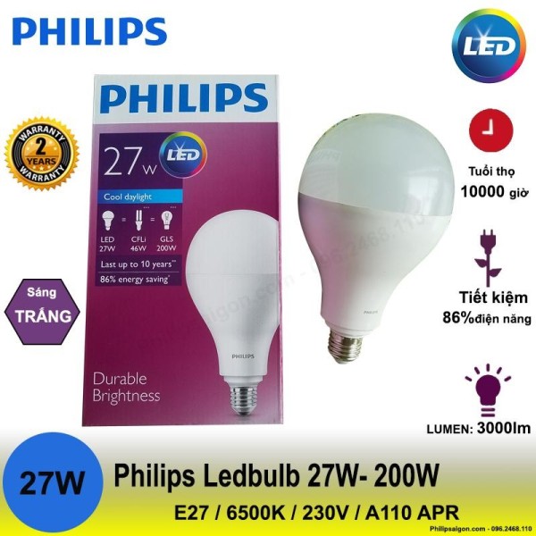 Bộ 3-2-1 đèn Philips LEDBulb 27W - 200W E27 6500K 230V A110 APR