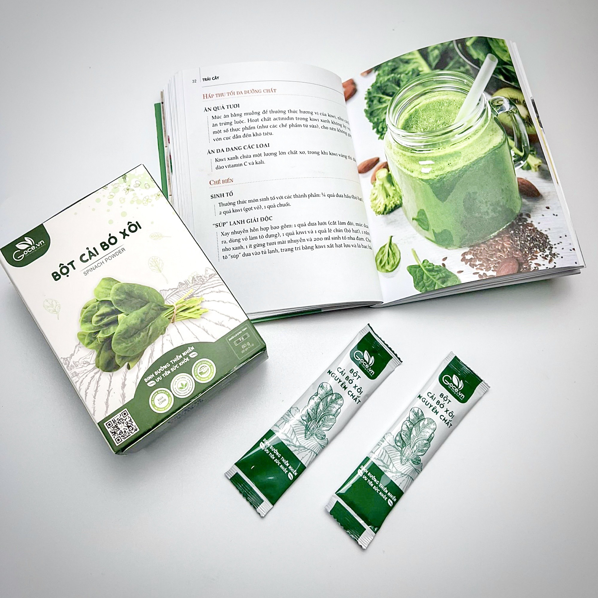 Bột cải bó xôi nguyên chất Goce (Rau bina) - 60g (20 gói x 3g)