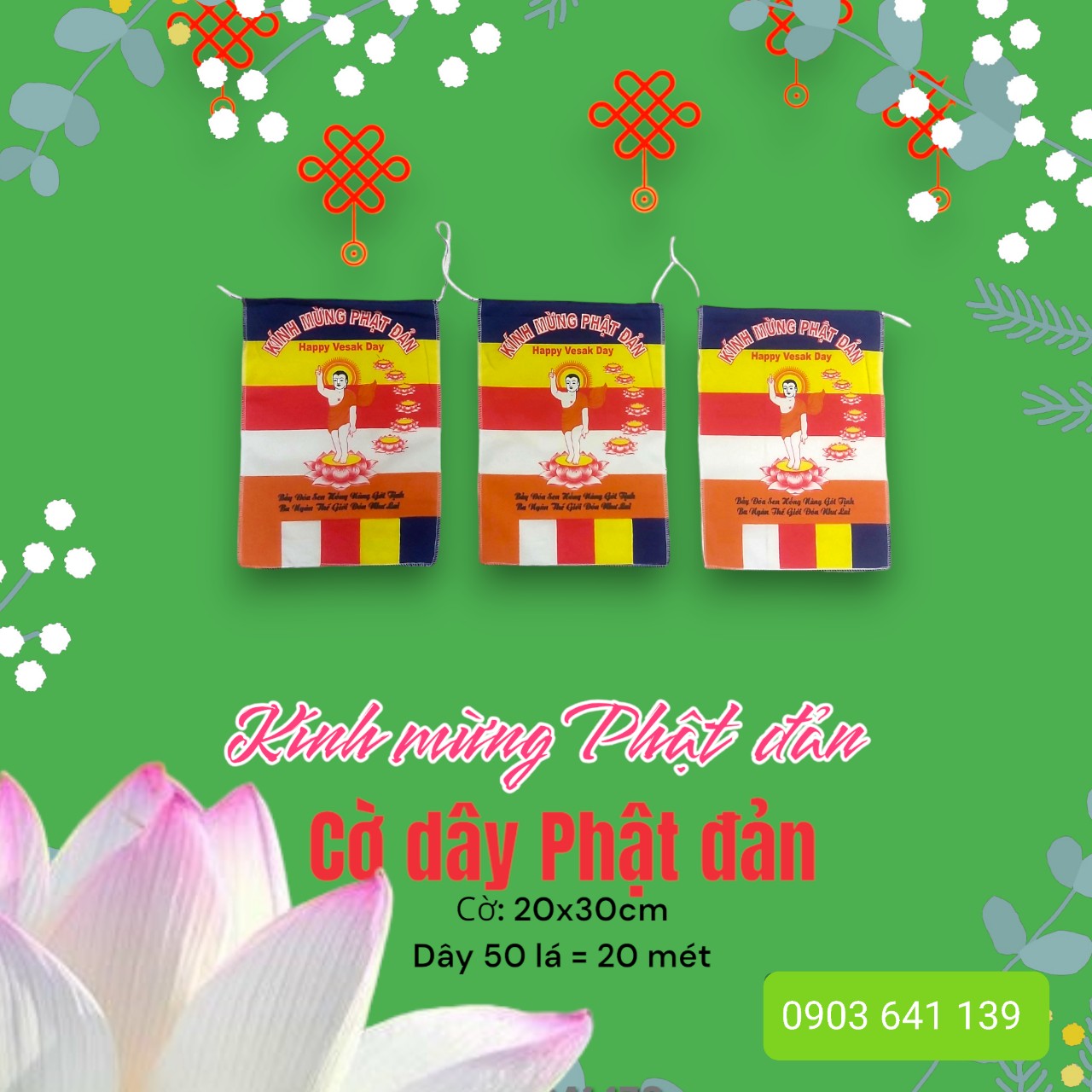 [HCM]Cờ dây Phật đản ( dây 50 lá )