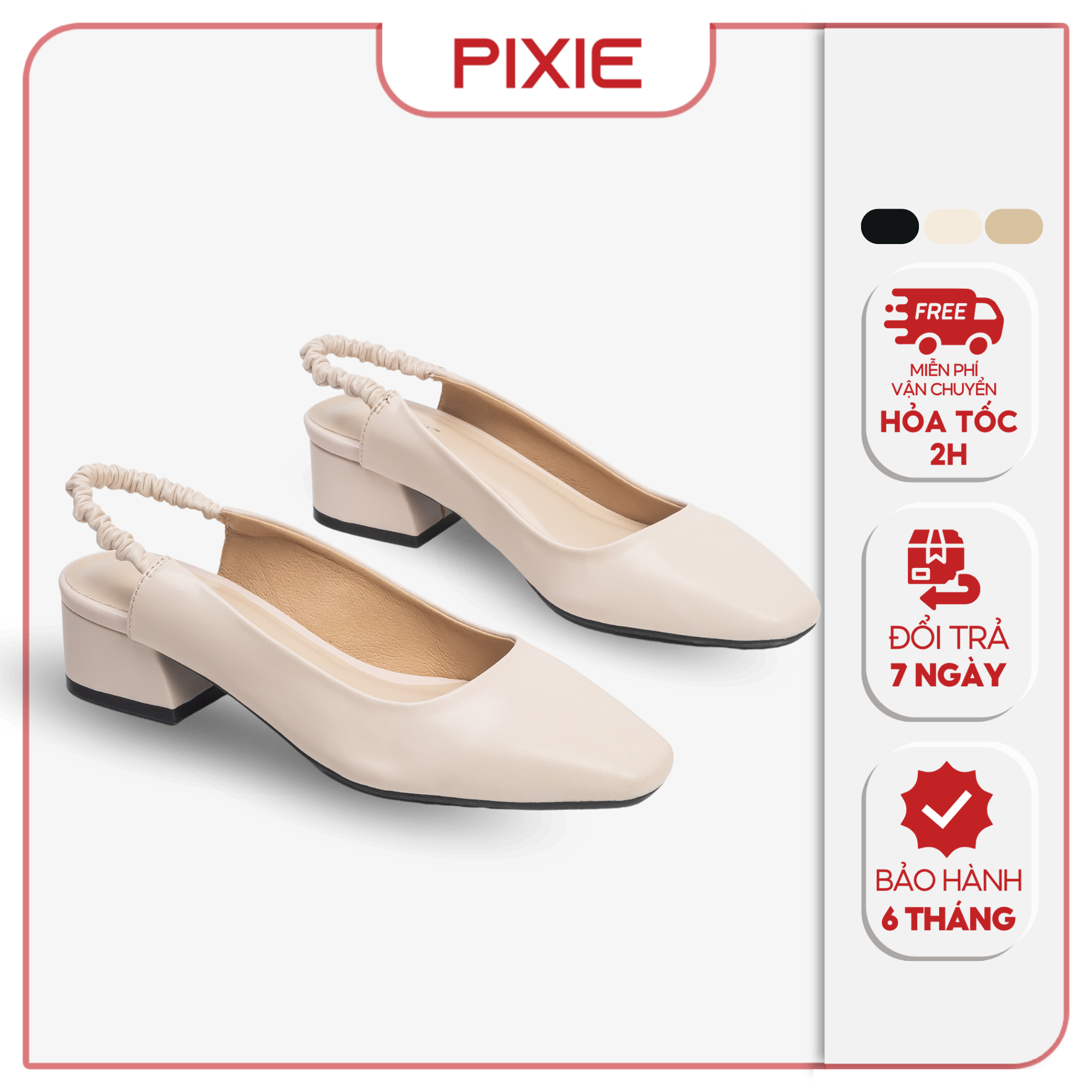 Giày Cao Gót 3cm Slingback Hậu Thun Pixie H166