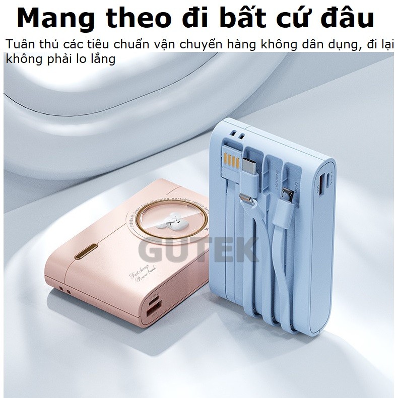 Sạc dự phòng 10000mAh 20000mAh Gutek YM741 dung lượng pin lớn tích hợp dây sạc nhanh cho nhiều thiết bị điện thoại