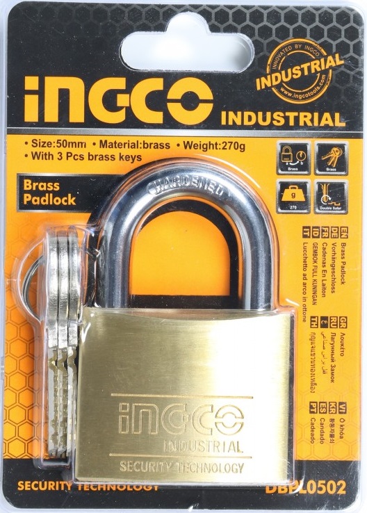 Ổ khóa cửa 50mm 270gr Brass Padlock INGCO DBPL0502