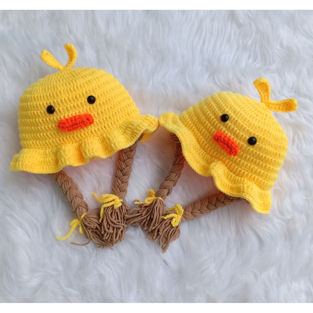 Nón len handmade có 2 bím tóc cho bé (nhiều mẫu mới)