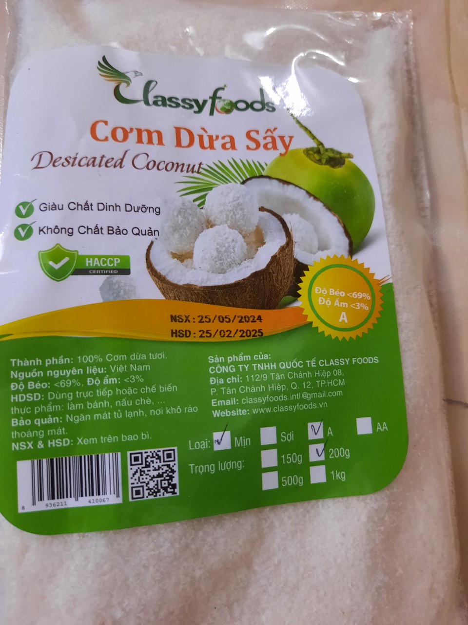 Cơm dừa sấy Khô Mịn và sợi (Clasyfoods) làm bánh