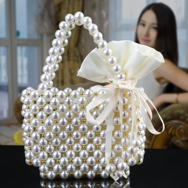 Túi xách tay nữ nữ vuông phối dây ngọc trai thanh lịch