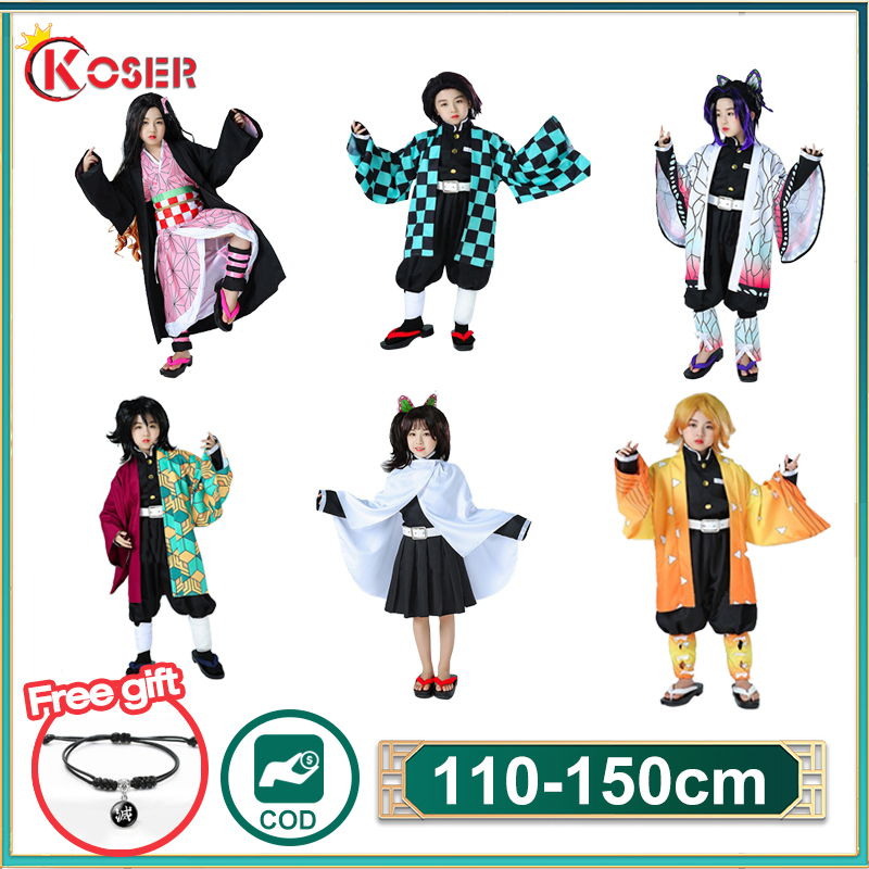 WGB COSER KING Trẻ em Bé trai Cô Gái Anime Demon Slayer Kimetsu no Yaiba Tsuyuri Kanao Kamado Tanjir