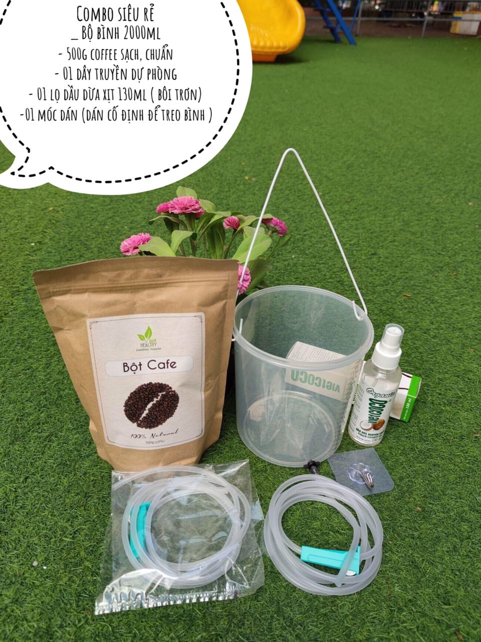 Combo bộ dụng cụ thải độc đại tràng, dụng cụ thải độc cà phê, dụng cụ súc ruột, thụt tháo đại tràng bằng cà phê( coffee enema), enema kit nhựa PP cao cấp 2000ml
