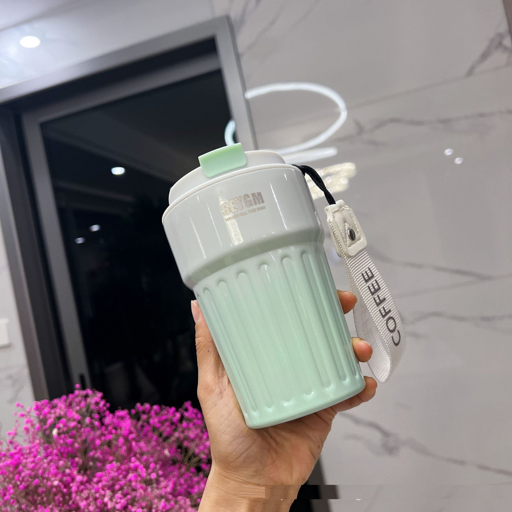 Ly giữ nhiệt thể thao, ly cafe SEYGM màu pastel 400ml