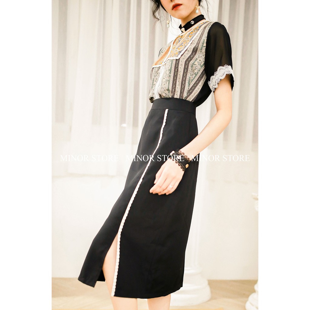 ÁO KIỂU PHỐI HỌA TIẾT 2 MÀU [MINOR FLEUR]