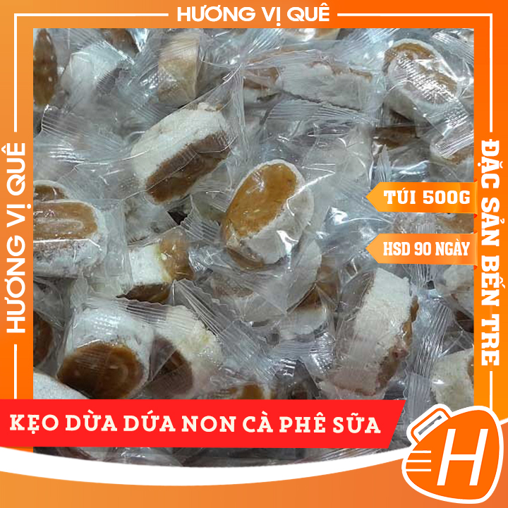 Kẹo Dừa Dứa Non Cà Phê Sữa - Túi 500g - Đặc Sản Bến Tre