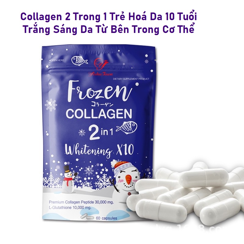 Viên Uống Trắng Da Cao Cấp Collagen 2 Trong 1 Frozen Collagen Whitening x10 Giúp Làm Trắng Da, Ngăn Ngừa Lão Hoá, Cho Làn Da Mịn Màng Trắng Sáng Giảm Các Vết Nám, Tàn Nhang Và Các Đốm Đen