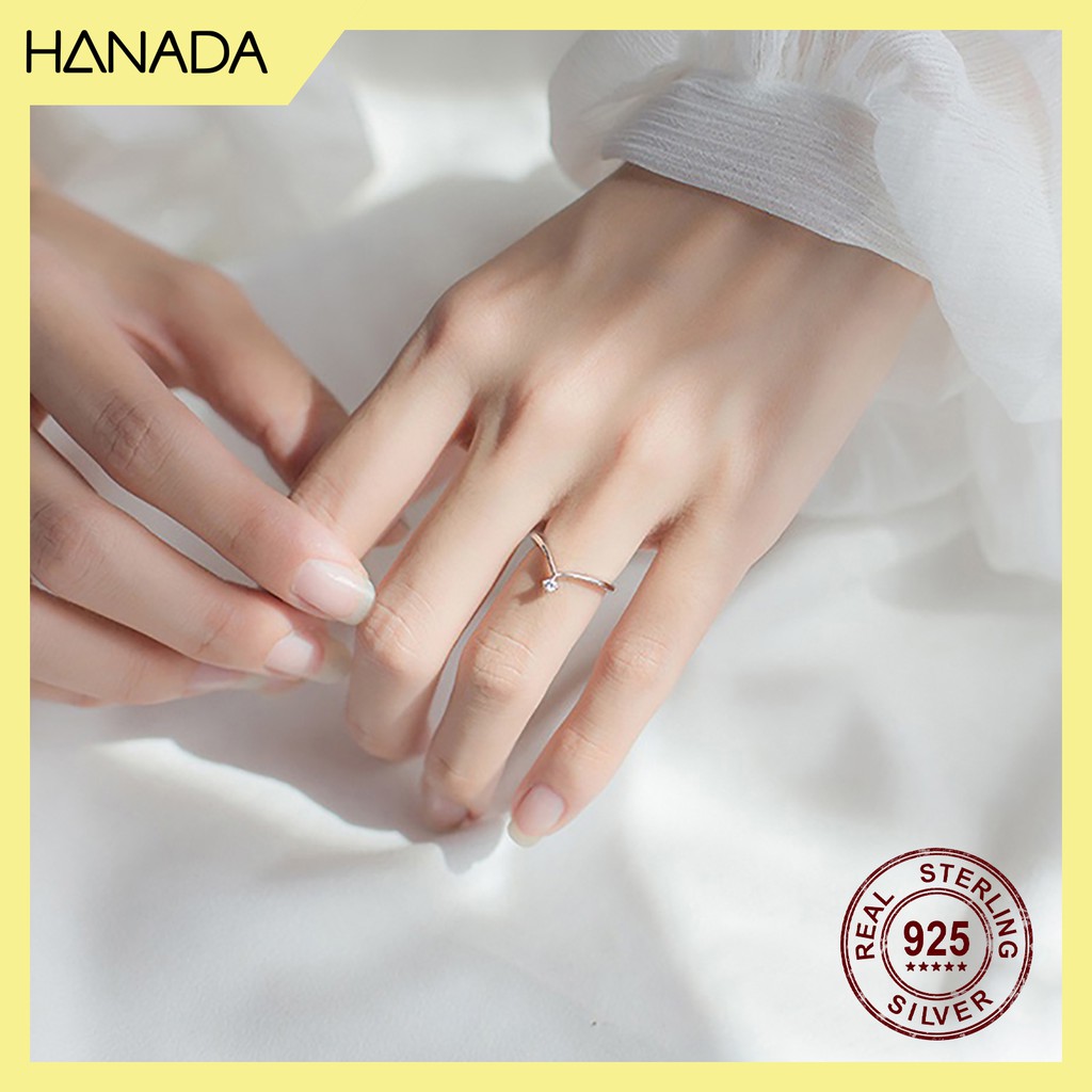 [HCM] Nhẫn Bạc 925 Hanada V Trơn Một Đá 0042