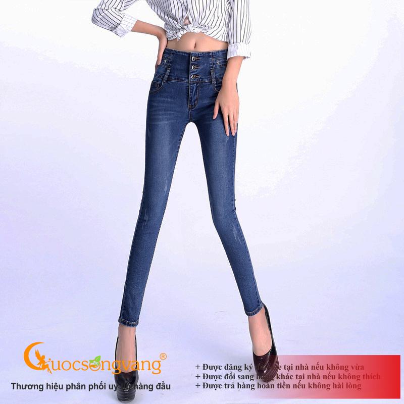Quần jean nữ lưng cao màu xanh đen quần jean skinny 3 nút GLQ111 Cuocsongvang