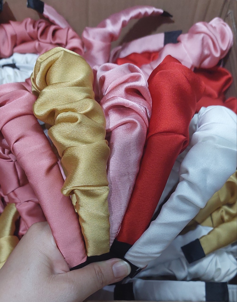 Băng đô cài tóc lụa satin bóng,bờm tóc phong cách Hàn Quốc cho Nữ, Bé Gái