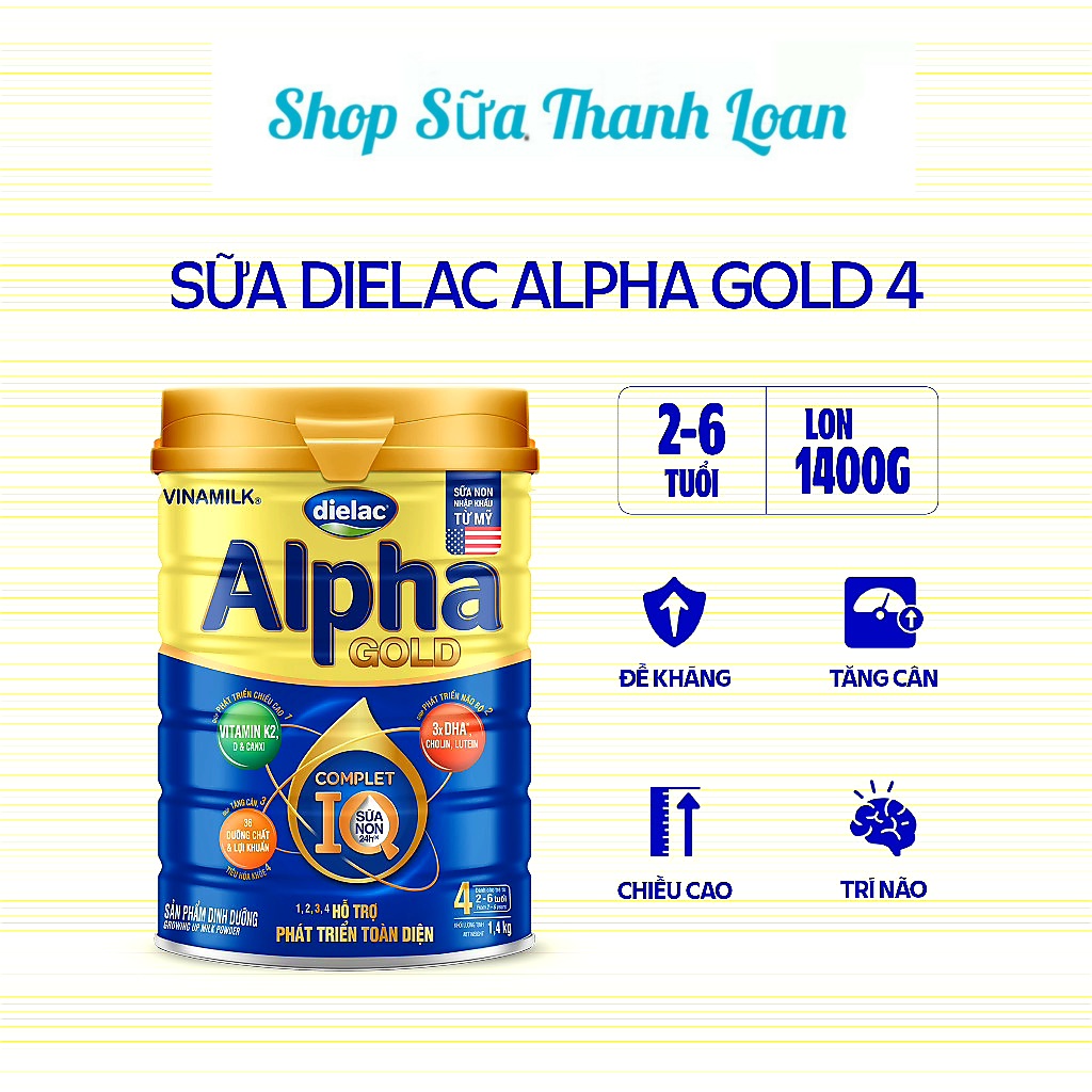 (HSD T6-2026) (Mẫu Mới) COMBO 2 HỘP SỮA BỘT DIELAC ALPHA GOLD IQ 4 1400G (CHO TRẺ TỪ 2- 6 TUỔI)