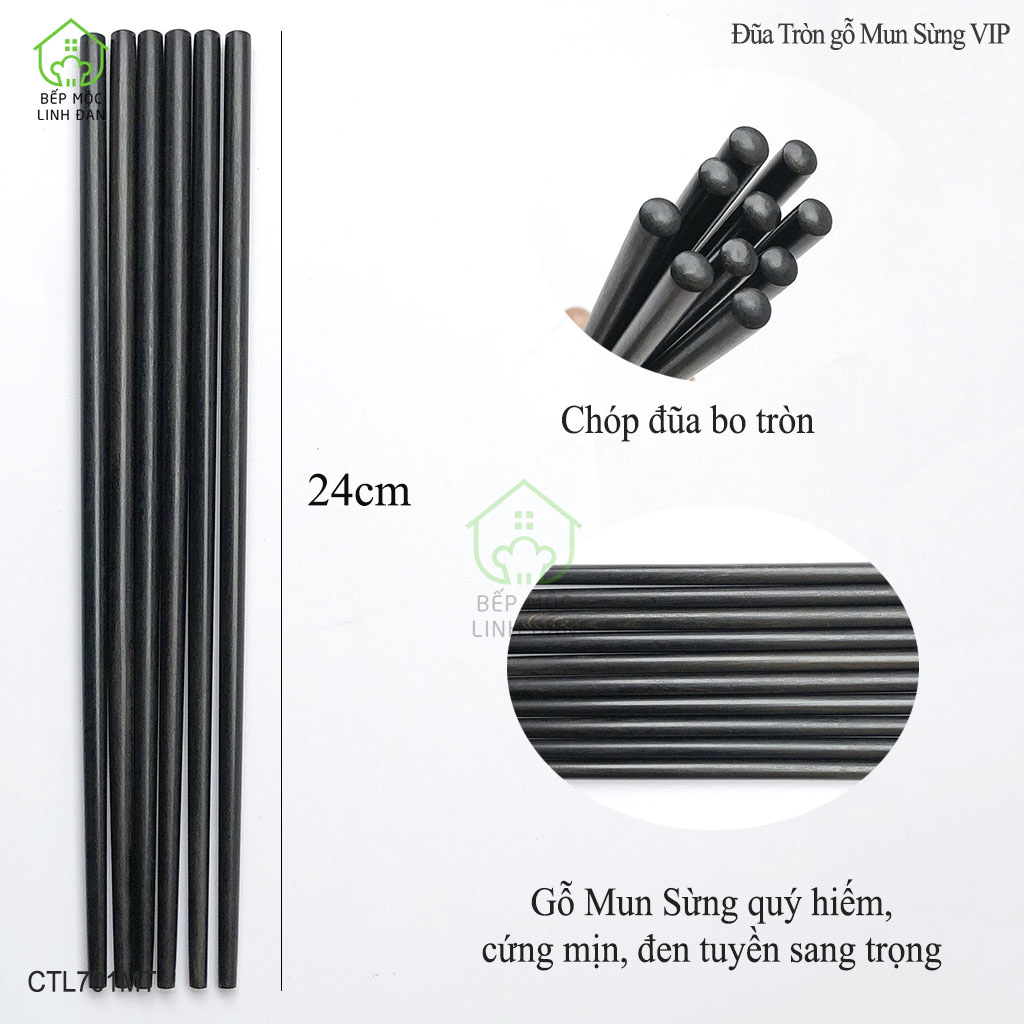 Đũa Gỗ Mun Sừng Cao Cấp Siêu Sạch [CTL701MT] Bộ 10 Đôi Tròn