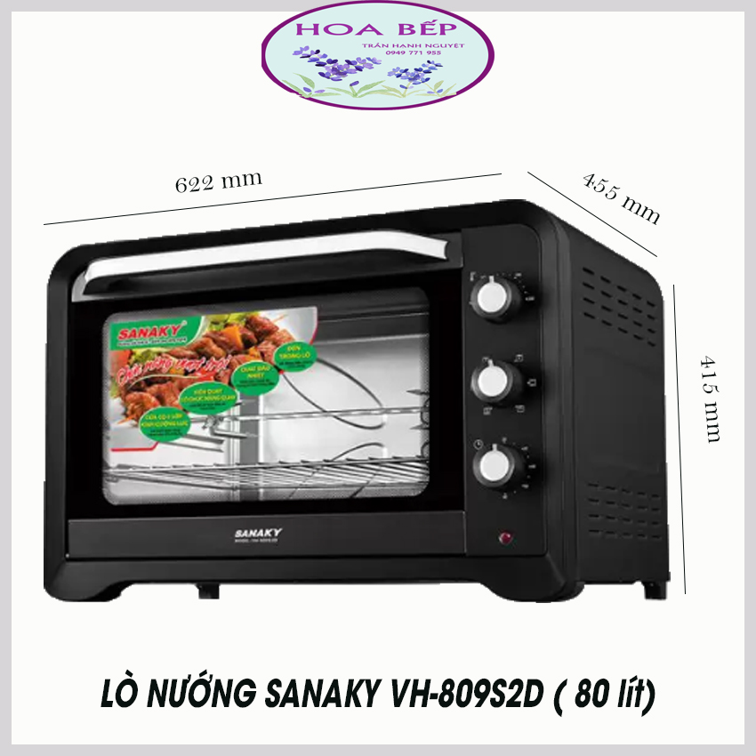 Lò nướng sanaky vh809s2d - lò nướng 80 lit - lò nướng gia đình - công suất 2000w - có quạt đối lưu, - vỏ đen sơn tĩnh điện - hoa bếp