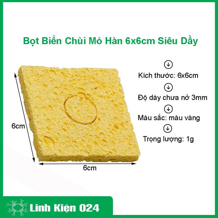 Bọt biển chùi mỏ hàn 6x6cm siêu dầy, độ dầy 3mm
