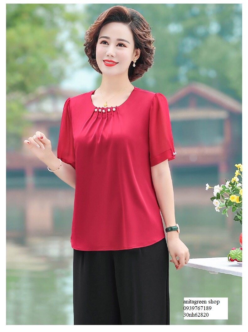 nh62820-áo kiểu trung niên đính nút