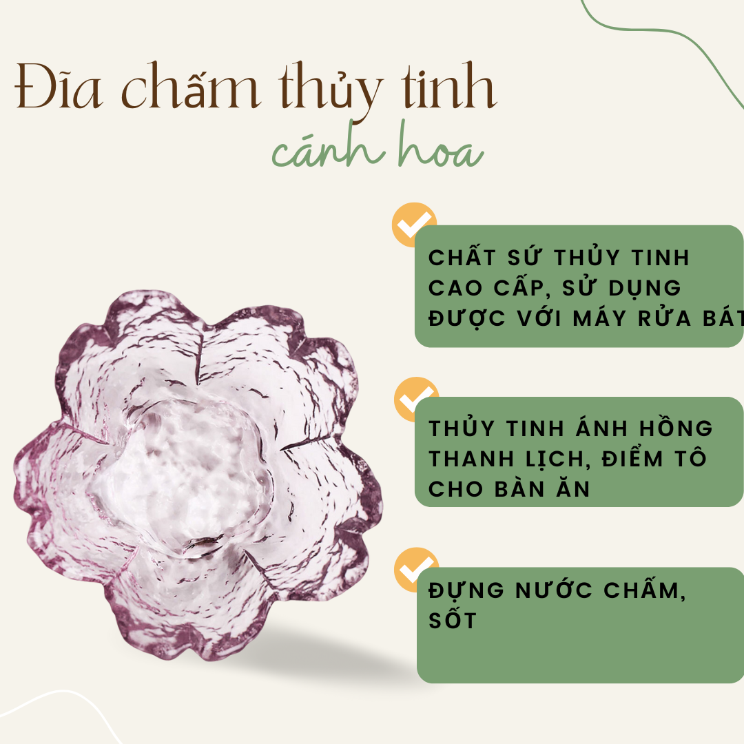 Bát chấm, đĩa chấm thủy tinh trong suốt cánh hoa