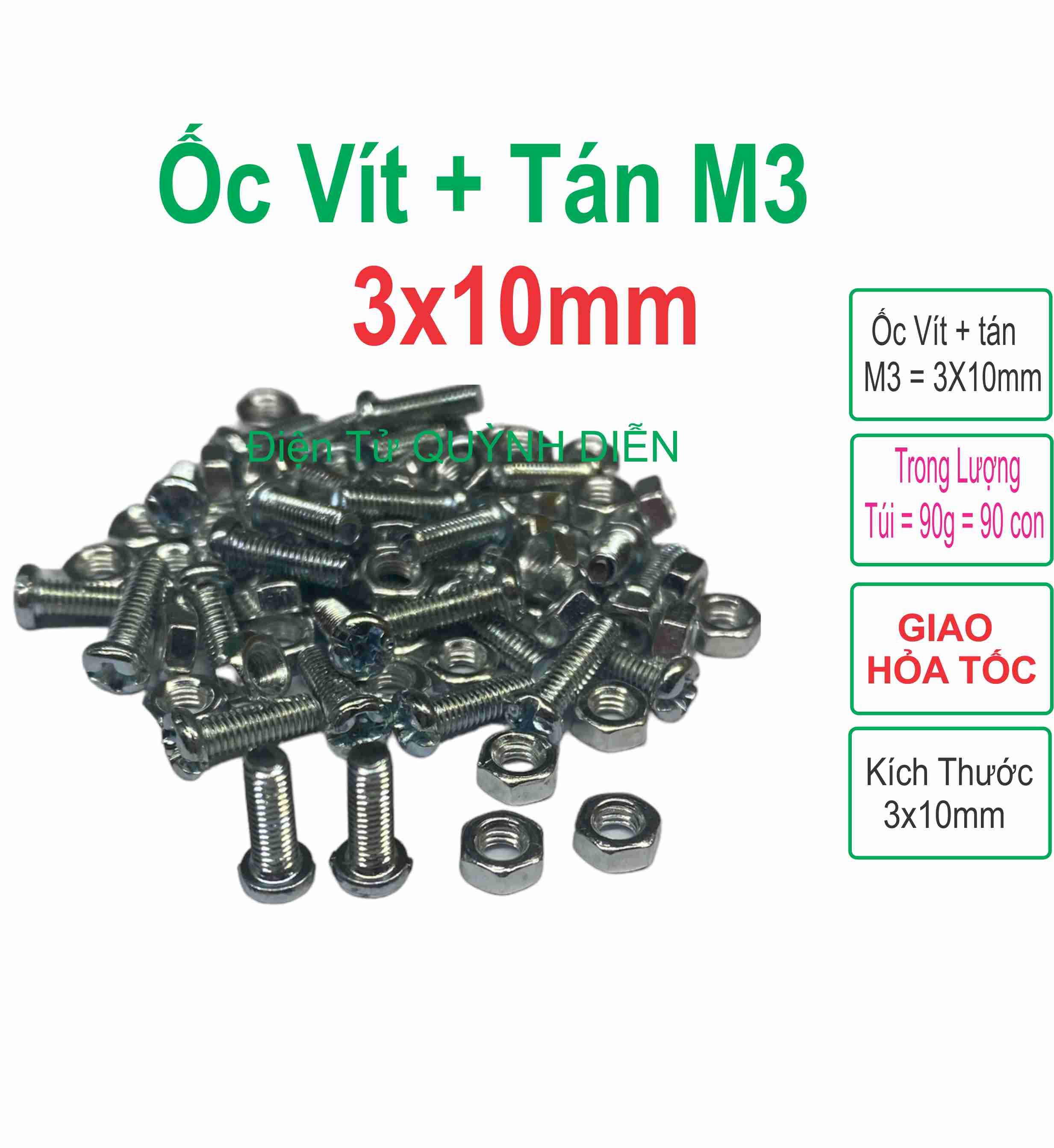 Ốc vít tán M3 3ly dài 1cm (túi 90gam ~ 90 con)