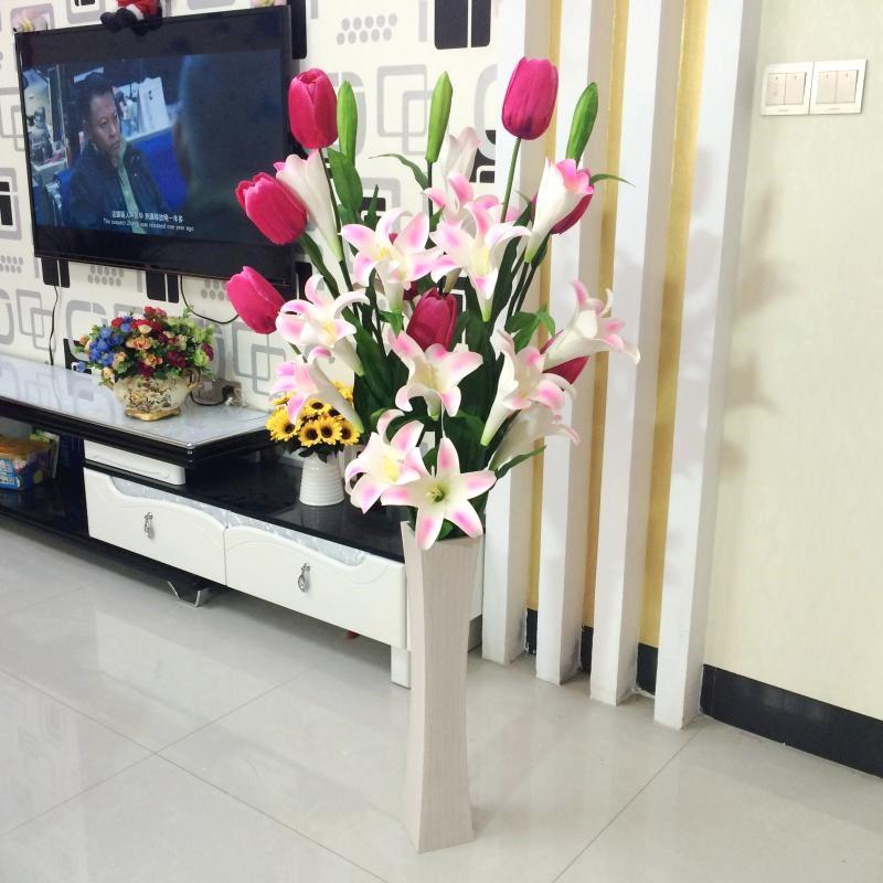 Lily Mô Phỏng Bó Hoa Phòng Khách Rơi Xuống Đất Hoa Trang Trí Hoa Giả Hoa Lụa PU Hoa Khô Hoa Lily Hoa Duy Nhất Hoa Tulip