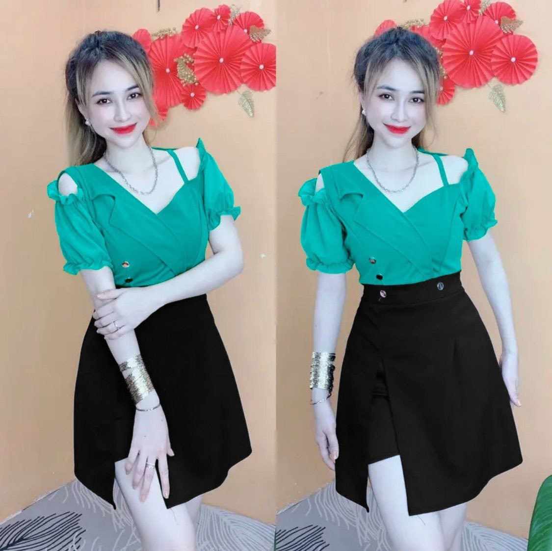 SÉT ĐẦM KÈM QUẦN THUN CÁT HÀN XINH XẮN