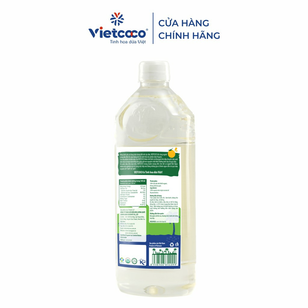 Dầu Dừa Tinh Khiết 100% Organic VietCoCo Chai 500ml