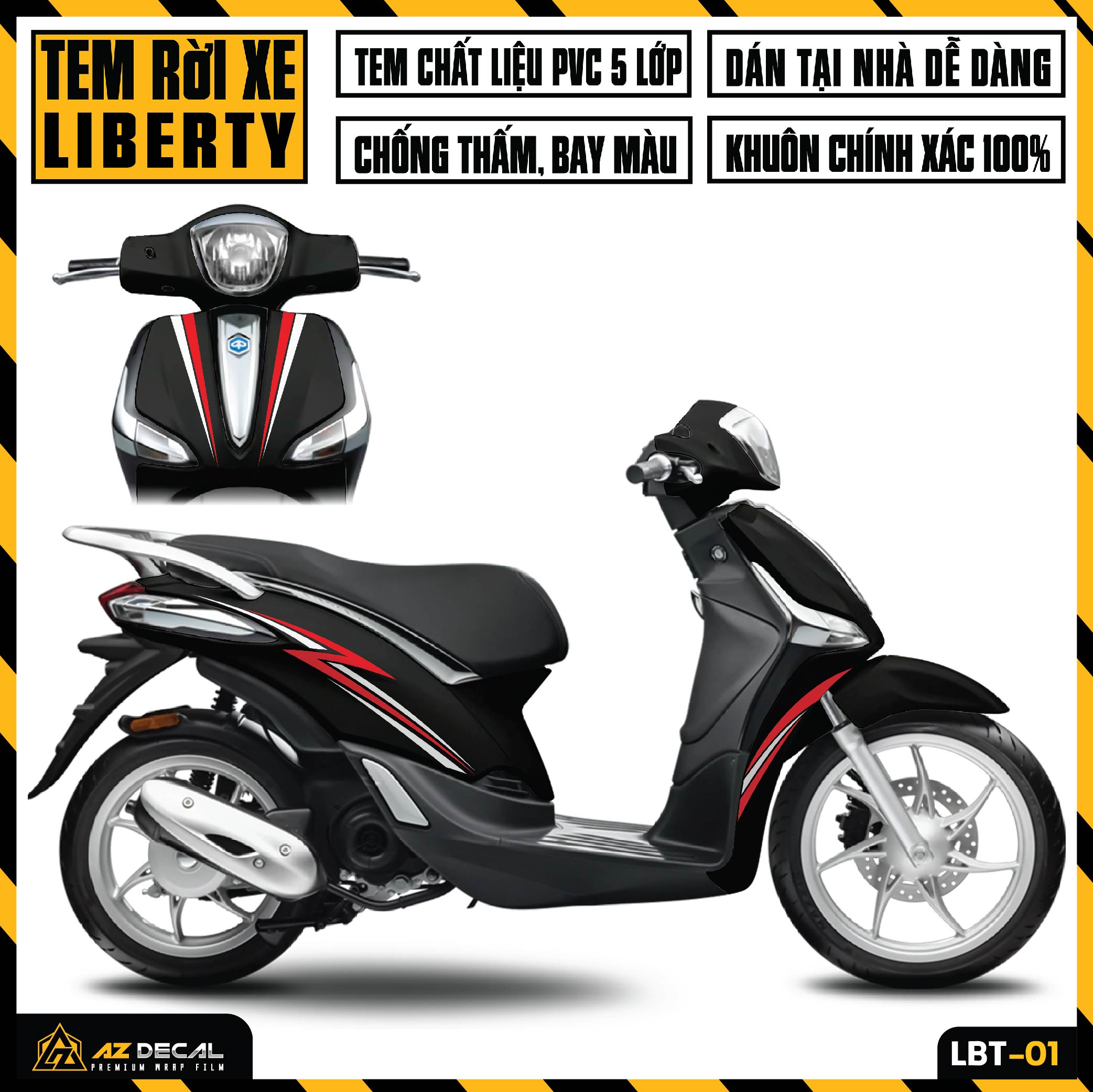 Tem liberty 125 thiết kế tem chỉ | lbt-01 | decal dán xe máy liberty đỏ đen trắng xám chống nước bền màu - azdecal