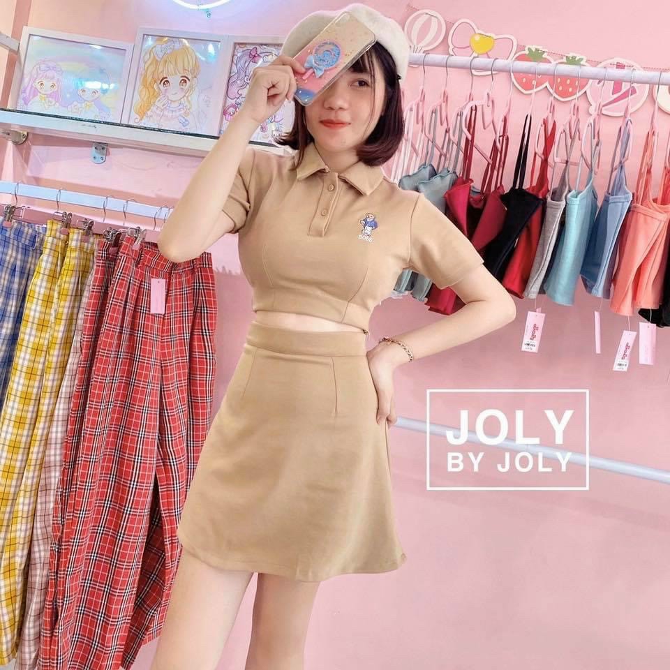 Sét polo thêu gấu ( chân váy có lót trong)