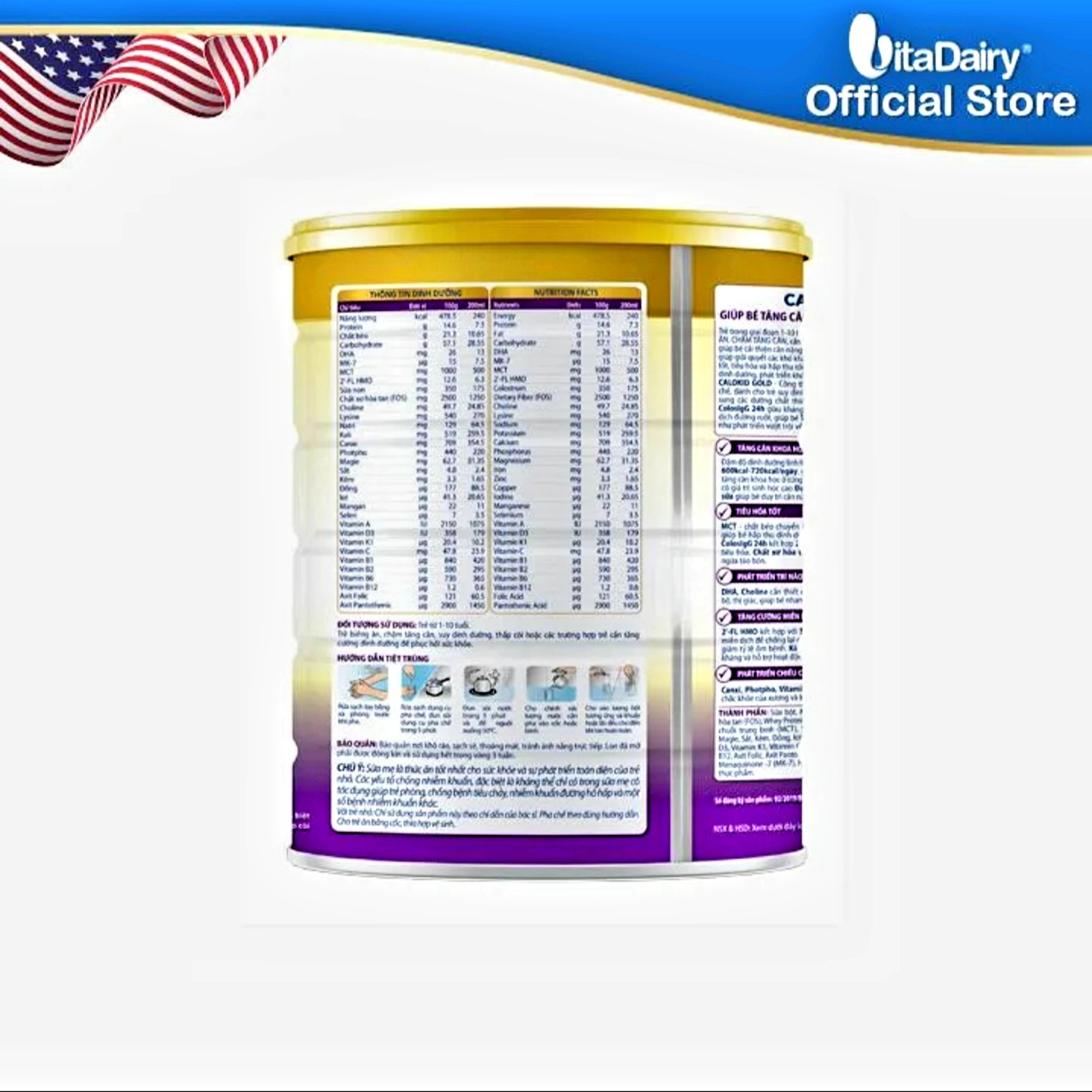 (Quét Mã QR Tích Xu) COMBO 4 Lon Sữa Bột Vitadairy Calokid Gold 1+ 900g/lon.