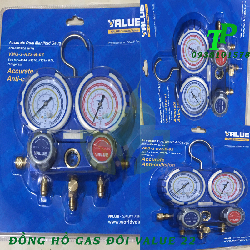 Đồng hồ sạc gas đôi value r22 không dây