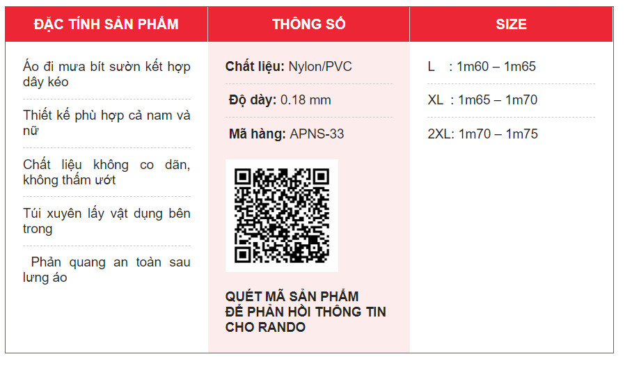 Áo Mưa Rando Bisur Dây Kéo