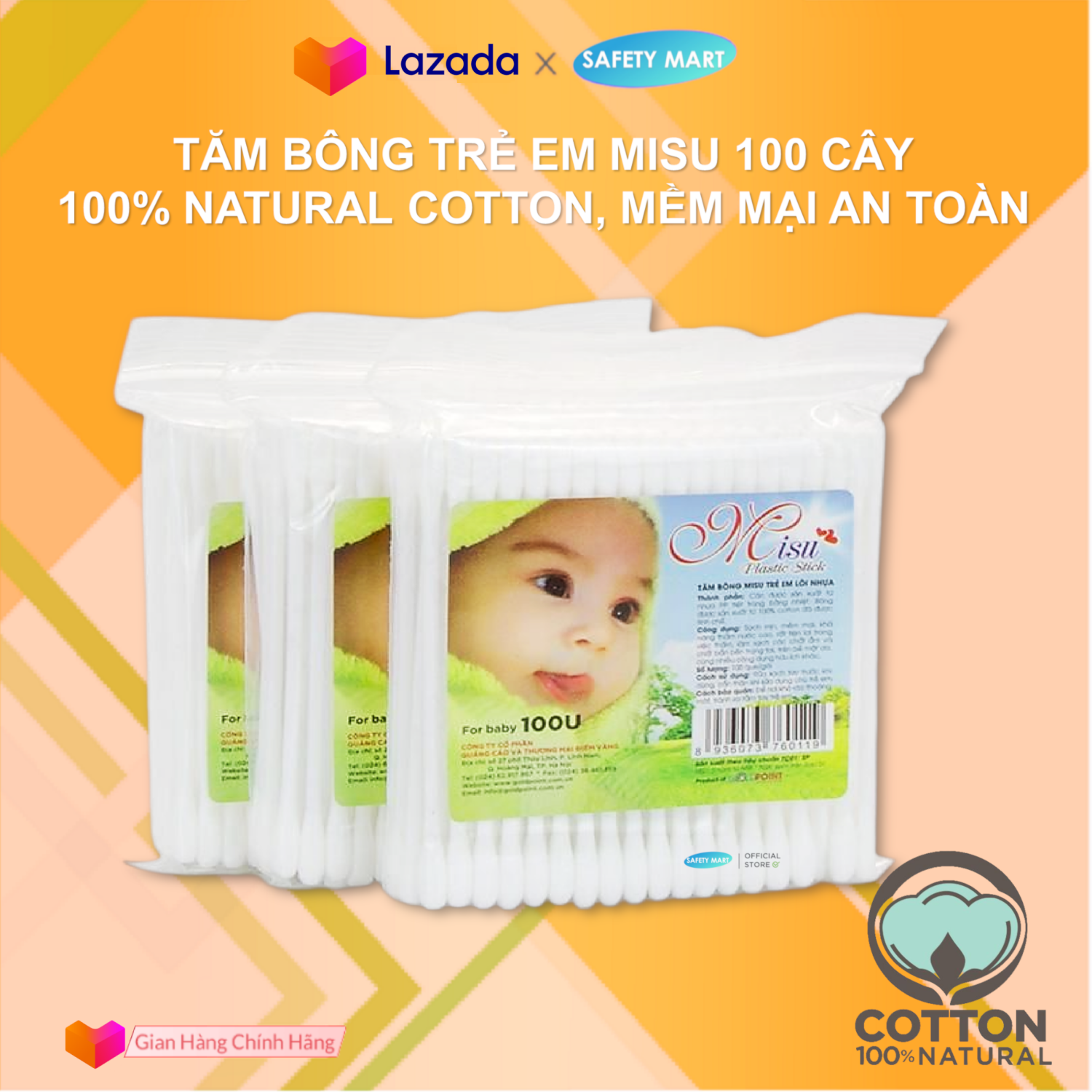 Combo 2 packs (total 200) cotton swab Misu children package 100 Rod core plastic wool cotton soft, cotton swab child senior multi-uses sanitary, makeup…, Cotton swab earwax children 100% cotton buds-genuine goods