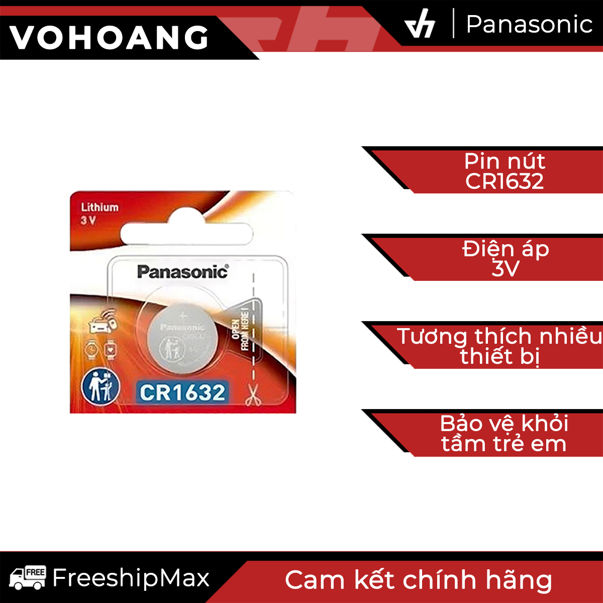 Pin panasonic cr1632 lithium 3v / dl1632 / ecr1632 / gpcr1632