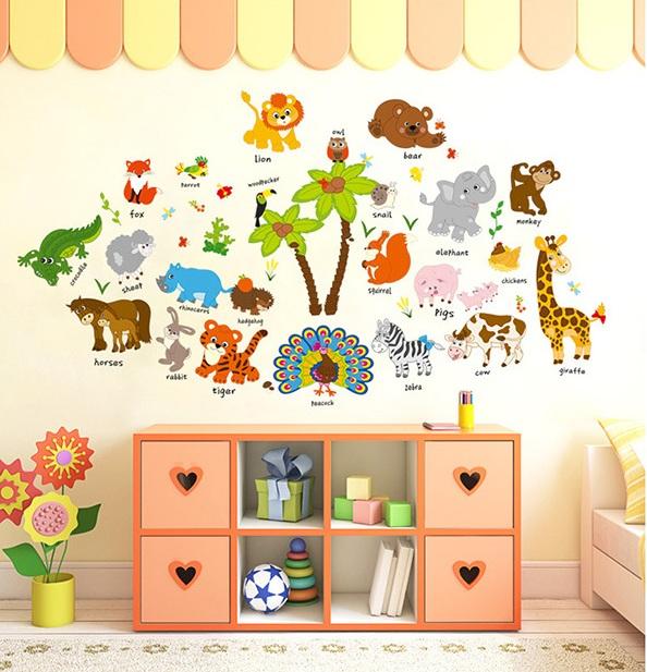Decal dán tường Vườn thú tiếng anh số 3- T73-kiddecals