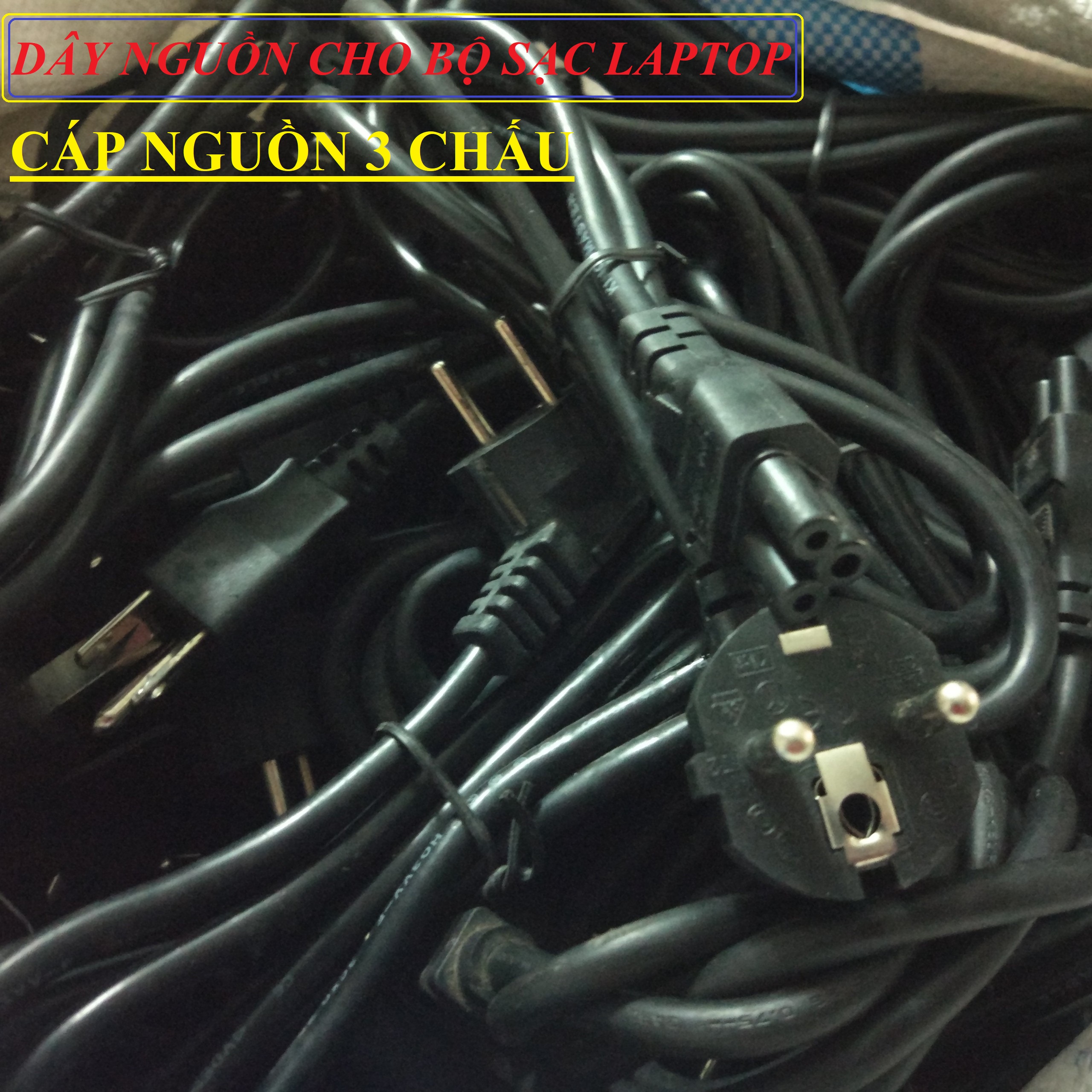 Dây nguồn laptop, dây nguồn 3 chấu cho cục sạc laptop, Dây nguồn sạc laptop - Cáp nguồn kết nối điện 220v tới cục sạc laptop