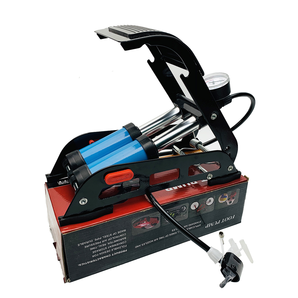 Bơm xe máy đạp chân loại tốt-Ống bơm hơi 2 piston chất lượng