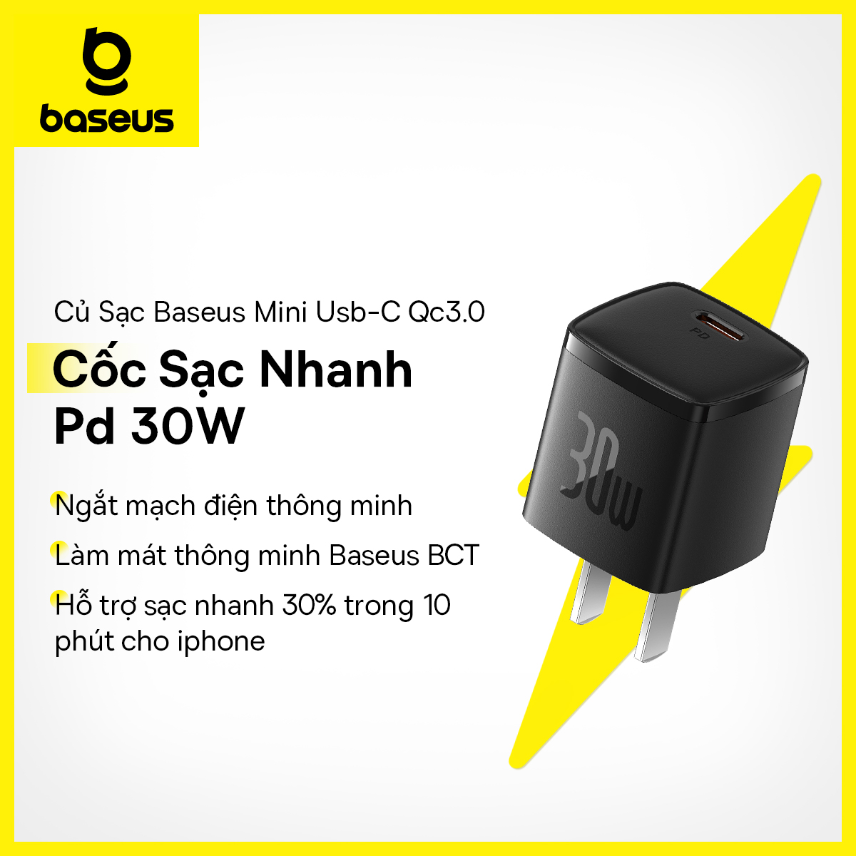 Củ Sạc Baseus Mini Usb C Qc3.0 Pd 30w Sạc Nhanh Cho Điện Thoại