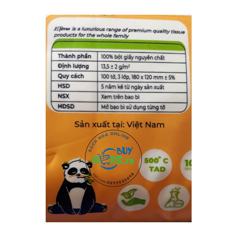 Khăn Giấy Tre bỏ túi - Elène Tre 300 tờ (100 Tờ/Bịch x 3 lớp)