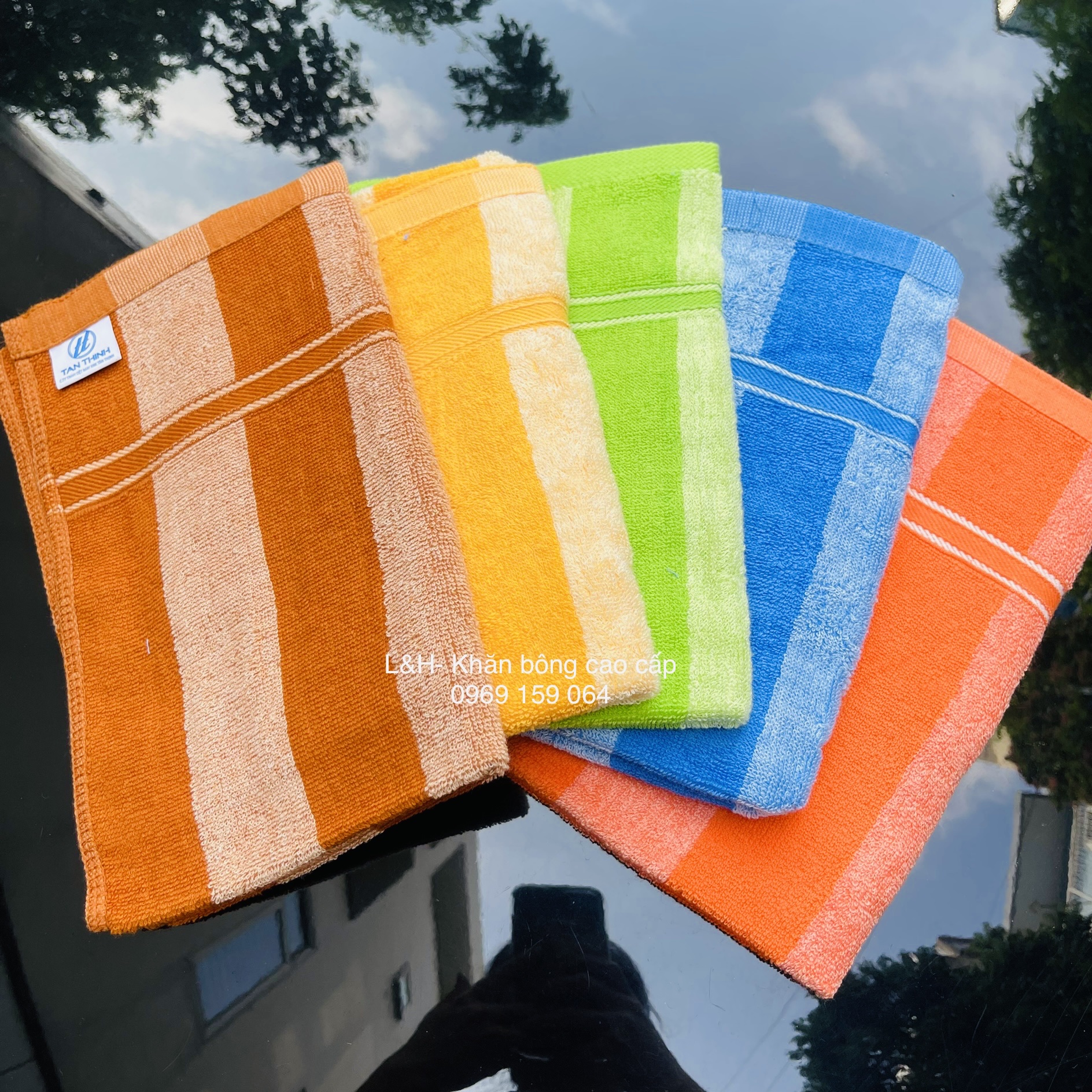 Khăn lau đầu, lau tóc cotton 34*80cm-120gr - kẻ mờ Tân Thịnh