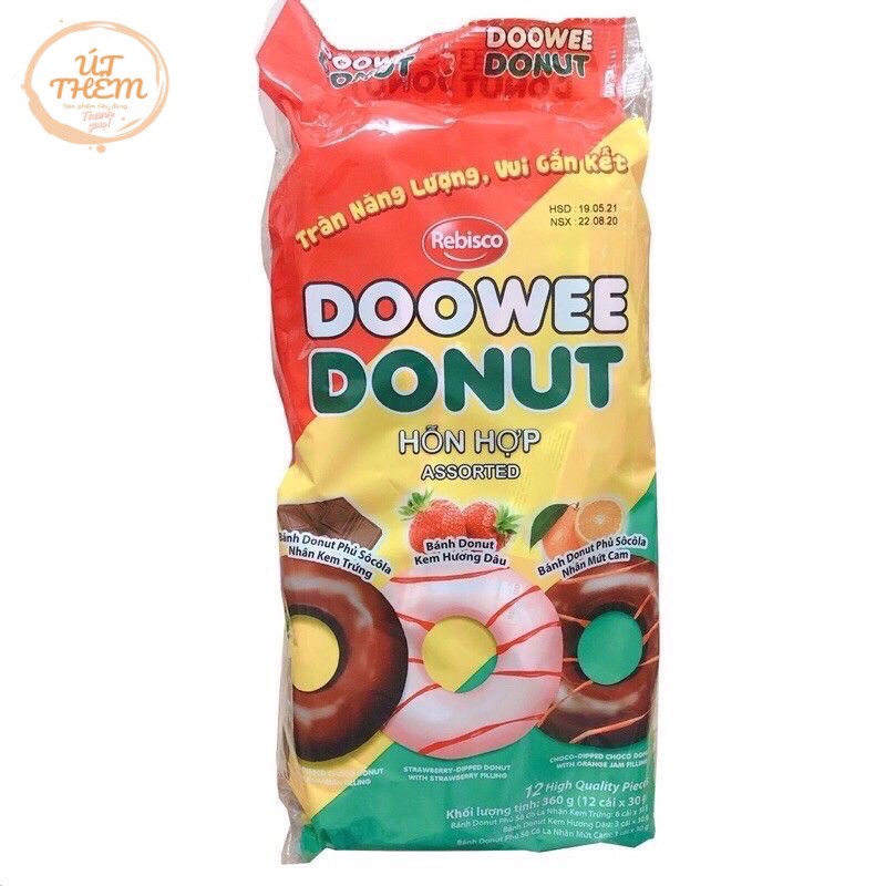 Bánh donut phủ hỗn hợp hay phủ sôcôla nhân kem trưng 348g