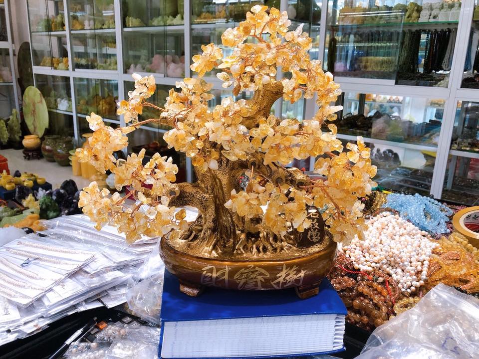 Cây Tài Lộc bonsai phong thủy đá thạch anh vàng - Cao 40 cm