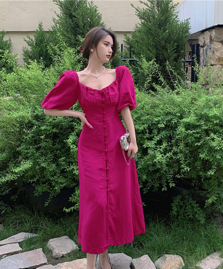 ĐẦM MAXY CỔ VUÔNG TAY PHỒNG SAN CHẢNH