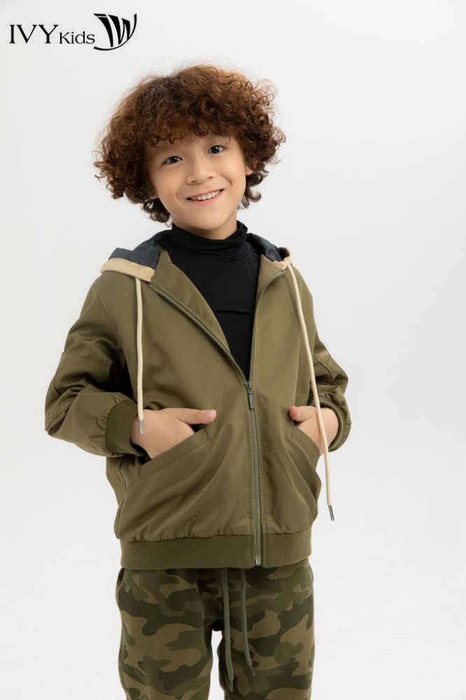 Áo khoác thu khaki bé trai IVY moda MS 77K1154